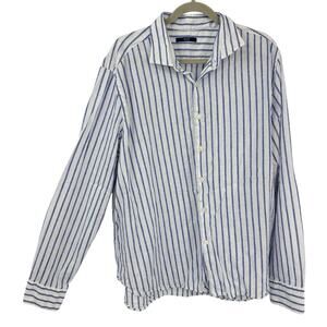 Fly3 Men Linen Blend Long Sleeve Button Up Shirt size US XXL White Blue Striped